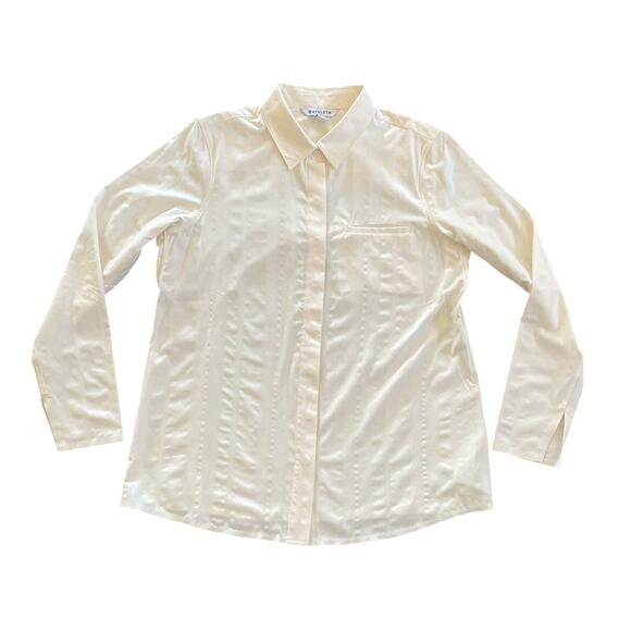 ATHLETA Urbanite Textured Tide Stripe Sea Salt Button Up Long Sleeve Top Small P - Picture 2 of 9